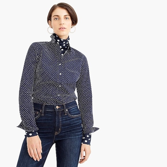 J. Crew Tops - J. Crew Slim Stretch Perfect Shirt in Polka Dot